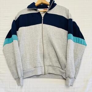 Vtg 80s Main Event Men M Gray Navy Teal Colorblock Sweatshirt Sportcore‎ Retro